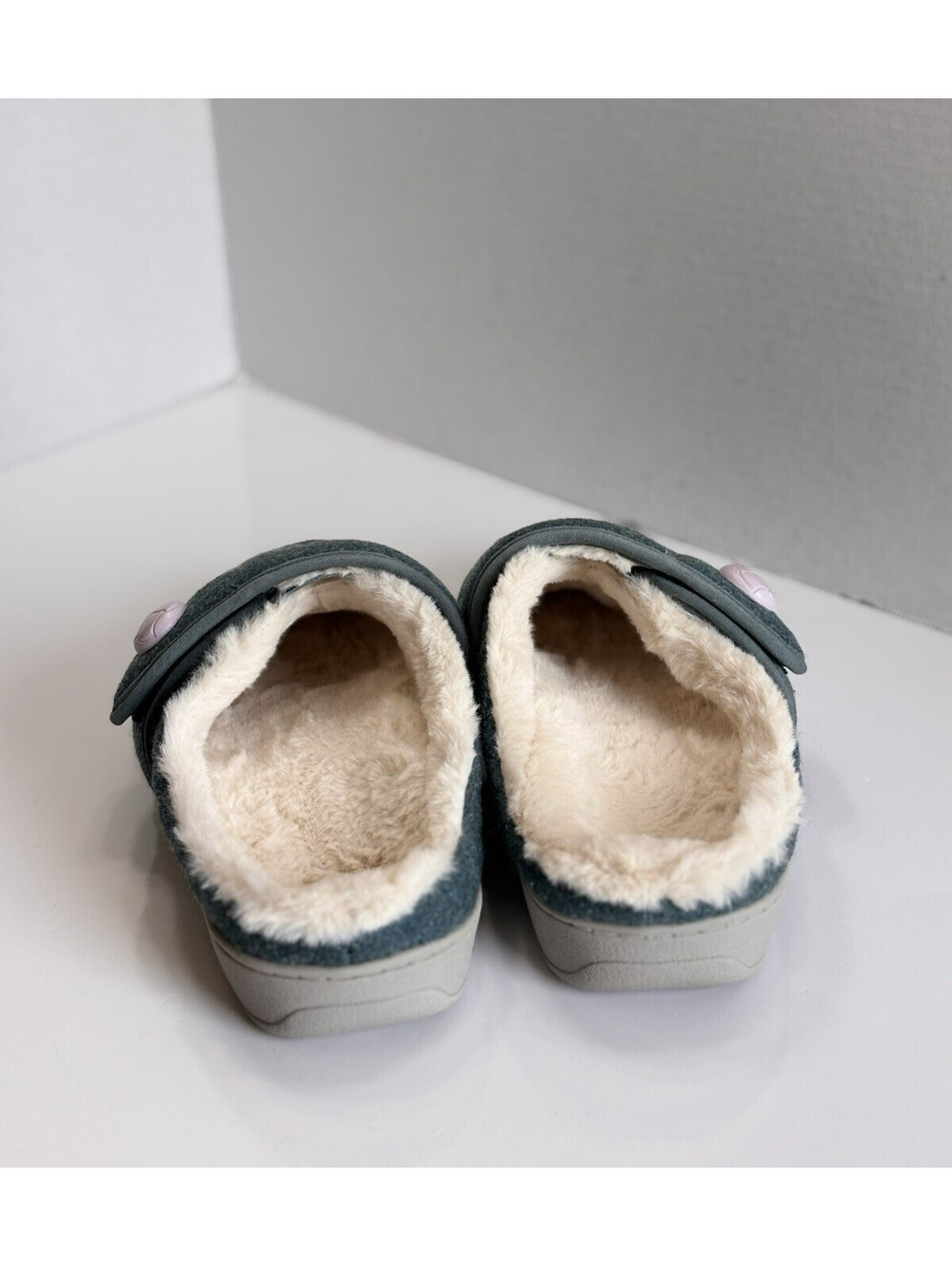 Vionic Carlin Women Sz 7 Green Quilted Slip On Slippers Arch Support Comfort Fur - Picture 5 of 14